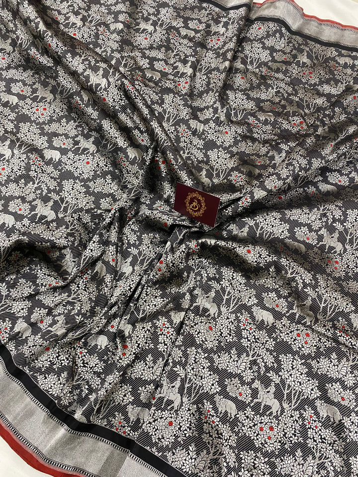 Black Banarasi Handloom Katan Silk Saree - Aura Benaras