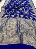 Royal Blue Pure Banarasi Handloom Khaddi Georgette Saree - Aura Benaras