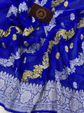 Royal Blue Jaal Banarasi Khaddi Chiffon Georgette Saree - Aura Benaras 