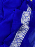 Royal Blue Jaal Banarasi Khaddi Chiffon Georgette Saree - Aura Benaras 
