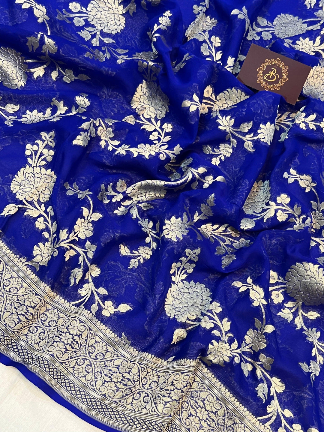 Royal Blue Pure Banarasi Handloom Khaddi Georgette Saree - Aura Benaras