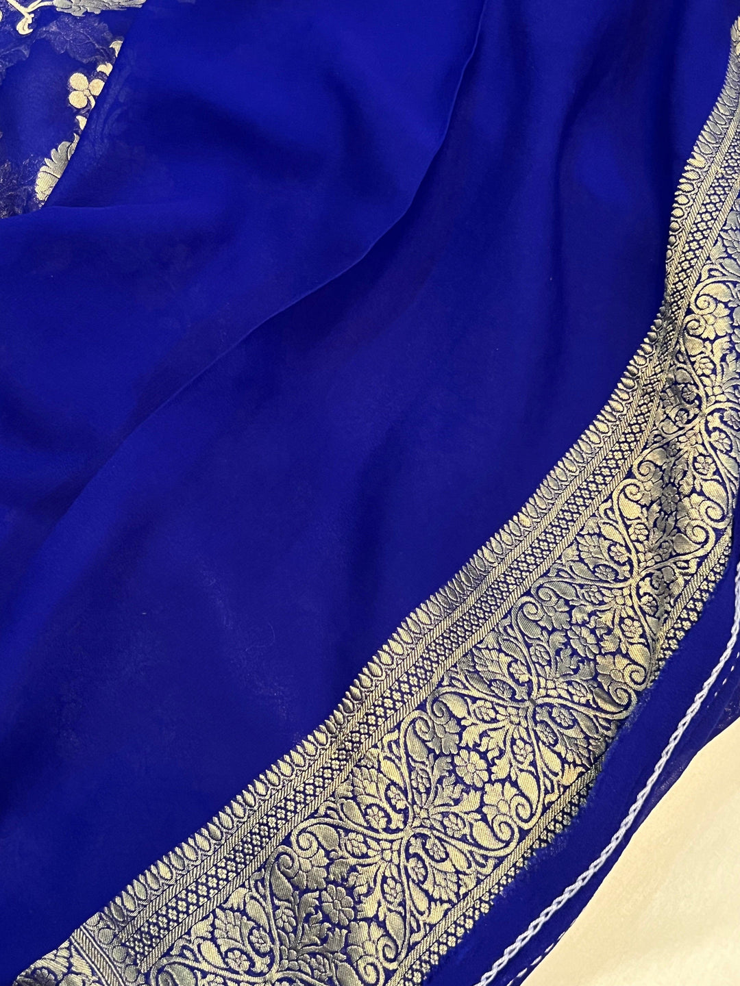 Royal Blue Pure Banarasi Handloom Khaddi Georgette Saree - Aura Benaras
