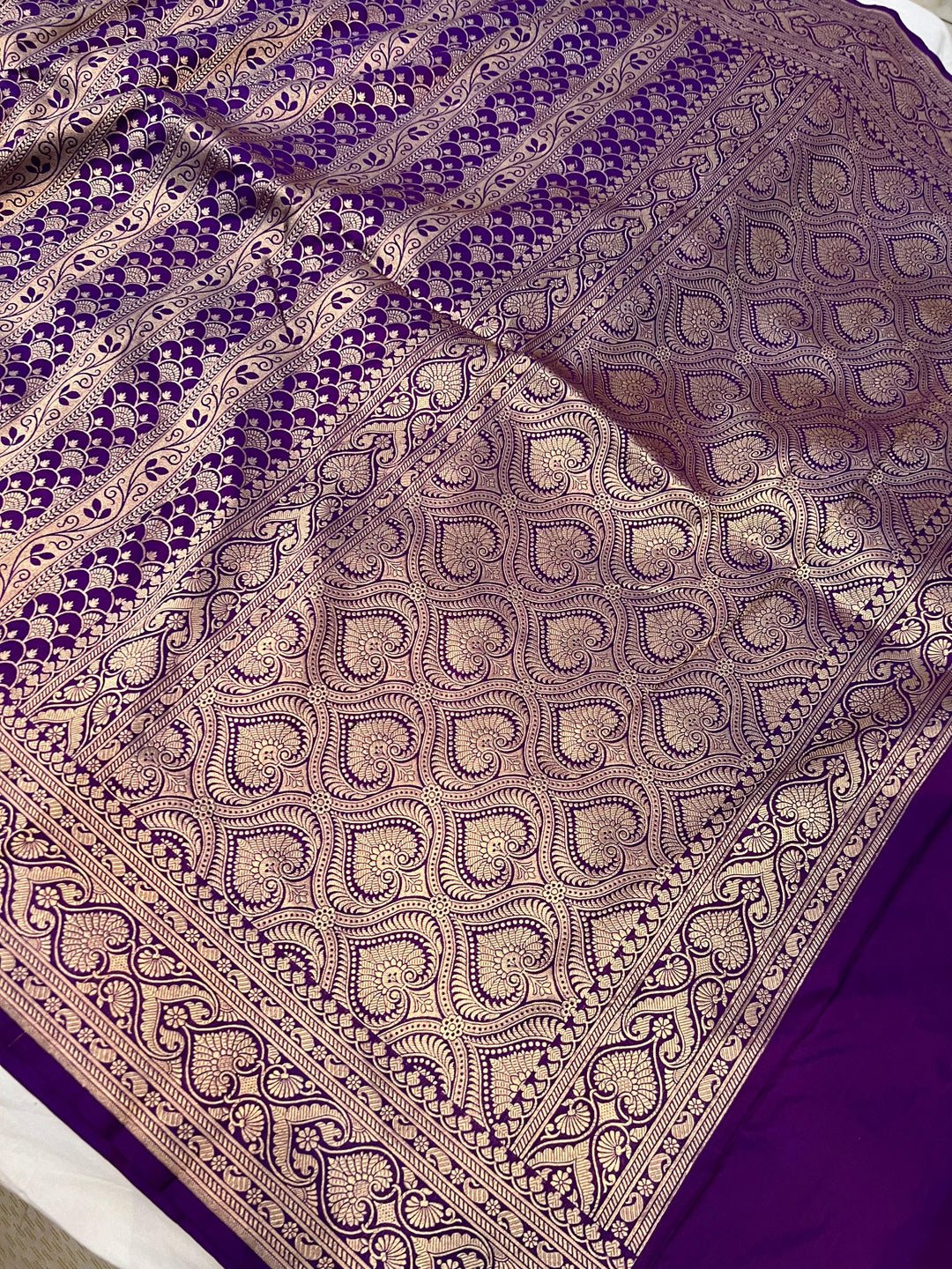 Purple Pure Banarasi Handloom Katan Silk Saree - Aura Benaras