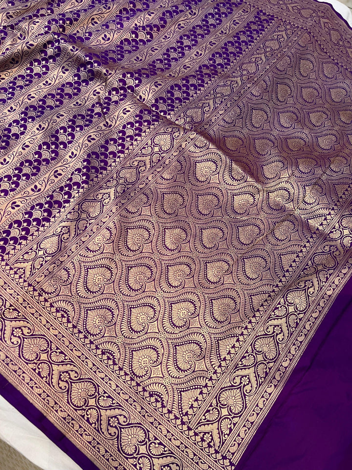 Purple Pure Banarasi Handloom Katan Silk Saree - Aura Benaras