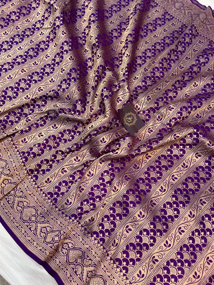 Purple Pure Banarasi Handloom Katan Silk Saree - Aura Benaras