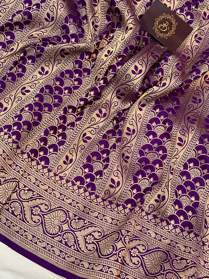 Purple Pure Banarasi Handloom Katan Silk Saree - Aura Benaras