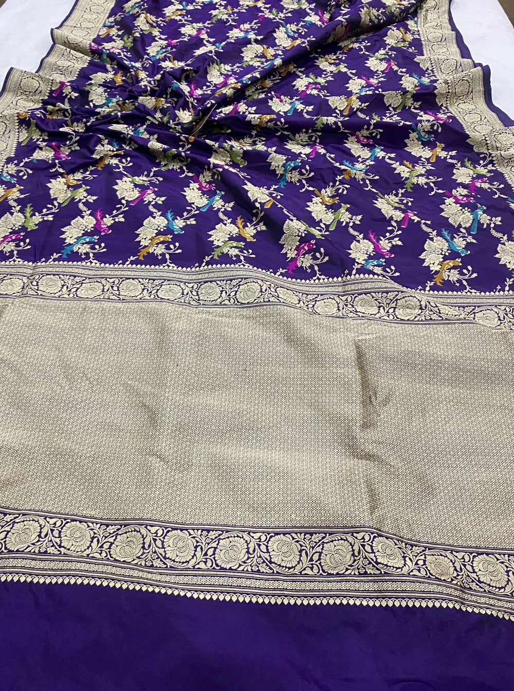 Purple Jaal Pure Banarasi Handlloom Katan Silk Saree - Aura Benaras