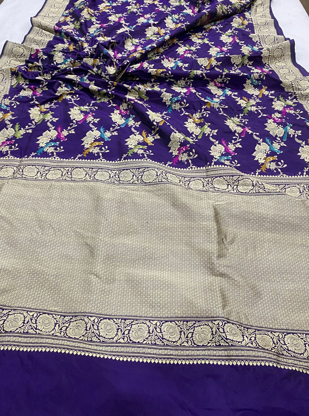 Purple Jaal Pure Banarasi Handlloom Katan Silk Saree - Aura Benaras