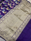 Purple Jaal Pure Banarasi Handlloom Katan Silk Saree - Aura Benaras