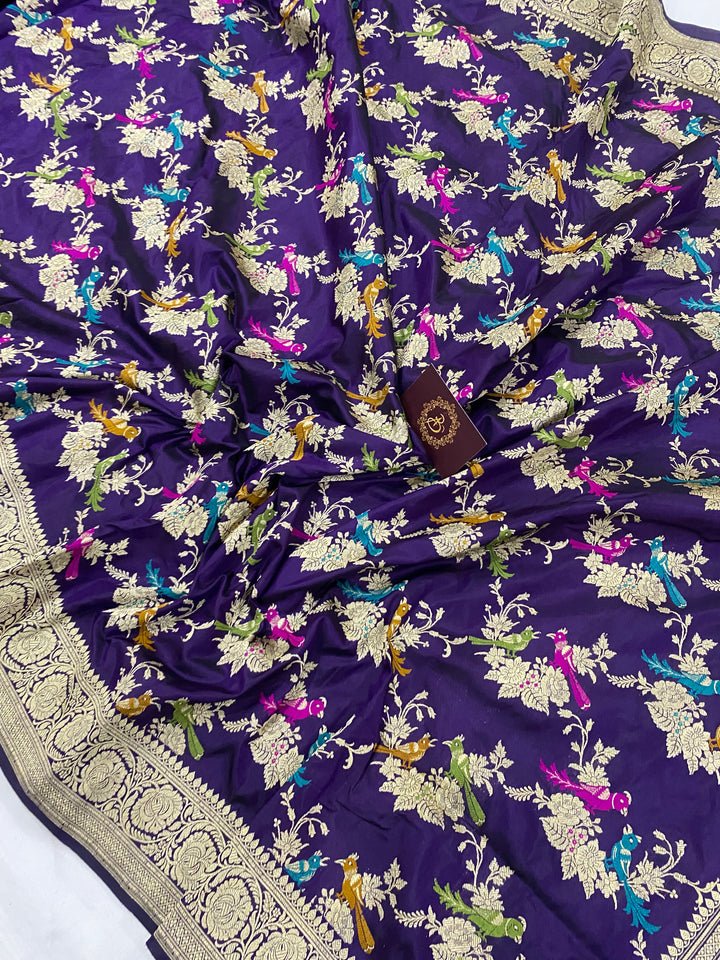 Purple Jaal Pure Banarasi Handlloom Katan Silk Saree - Aura Benaras