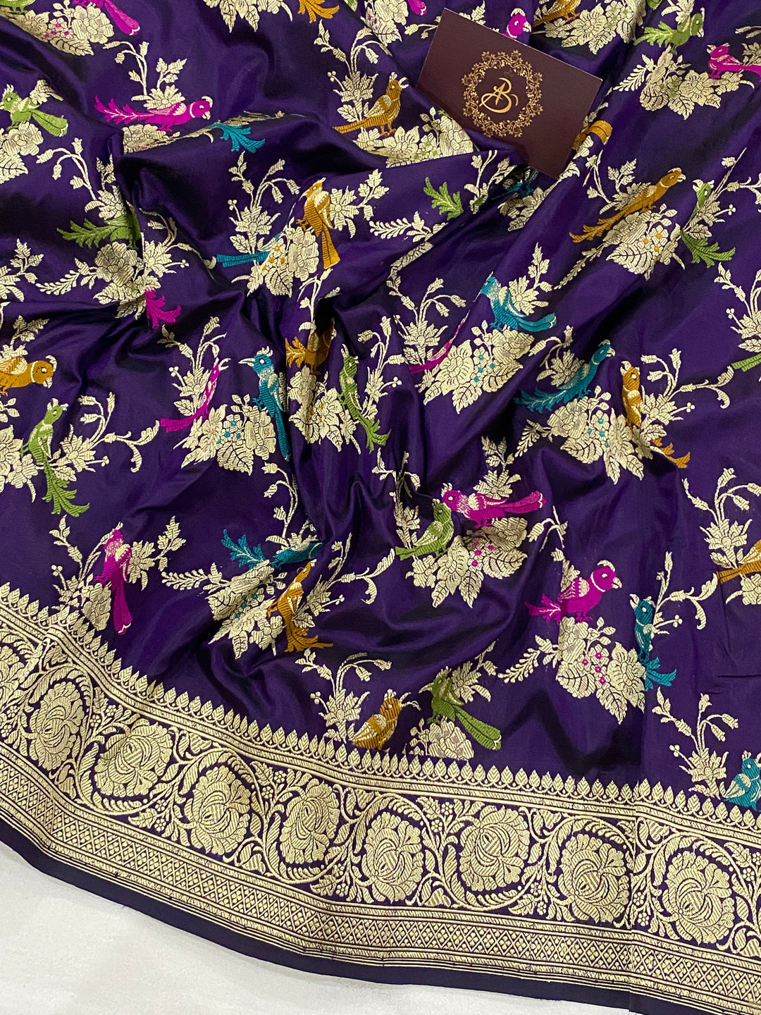 Purple Jaal Pure Banarasi Handlloom Katan Silk Saree - Aura Benaras