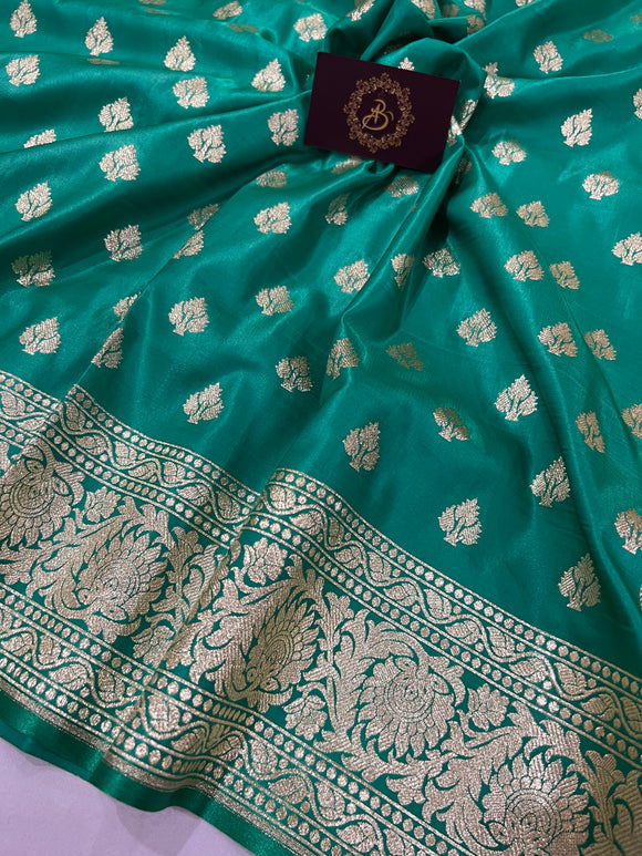 Sea Green Banarasi Handloom Soft Silk Saree - Aura Benaras
