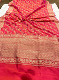 Orangish Pink Jaal Pure Banarasi Handlloom Katan Silk Saree - Aura Benaras