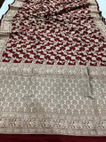 Deep Maroon Pure Banarasi Handloom Katan Silk Saree - Aura Benaras