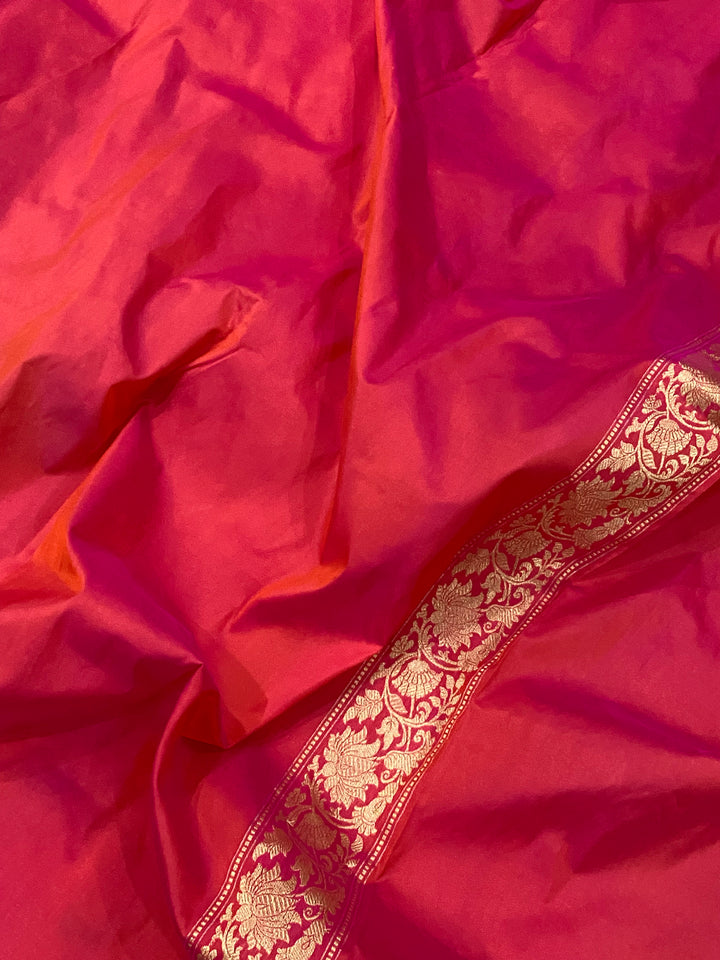 Orangish Pink Jaal Pure Banarasi Handlloom Katan Silk Saree - Aura Benaras
