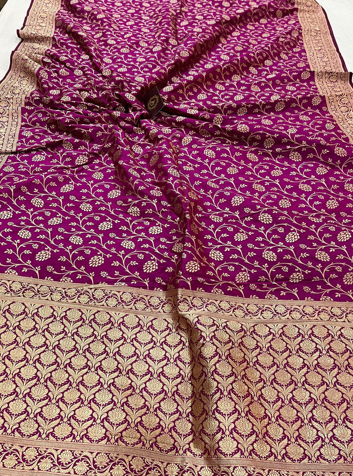 Magenta Pure Banarasi Handloom Katan Silk Saree - Aura Benaras