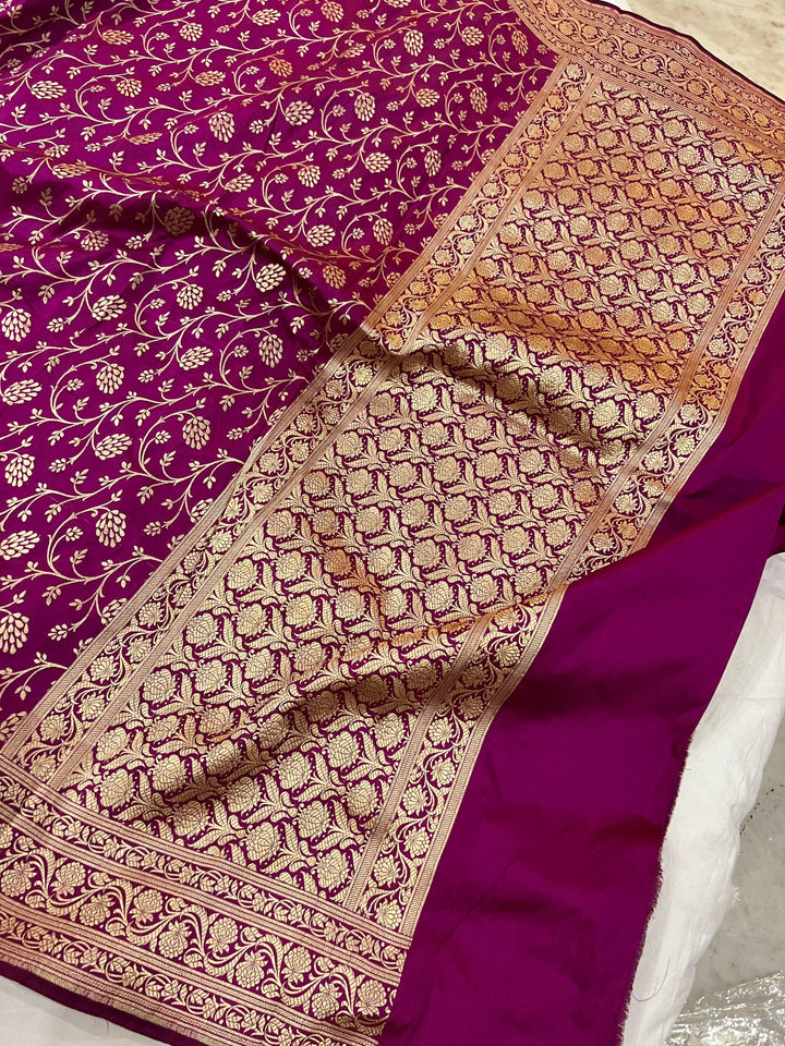 Magenta Pure Banarasi Handloom Katan Silk Saree - Aura Benaras