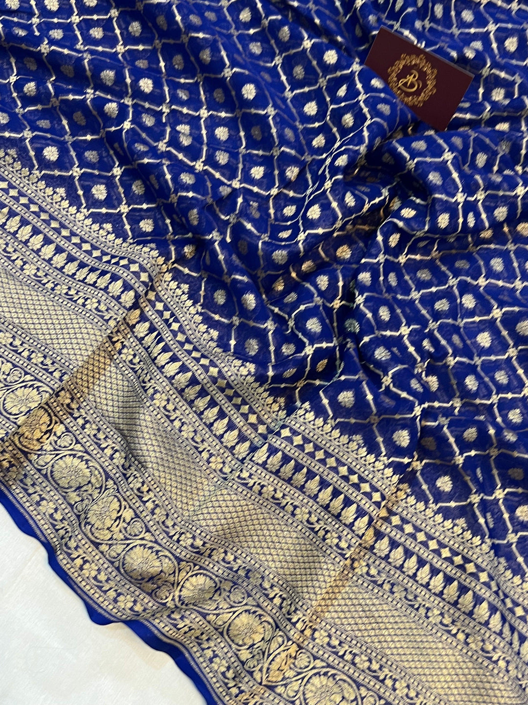 Royal Blue Banarasi Handloom Pure Khaddi Georgette Saree - Aura Benaras