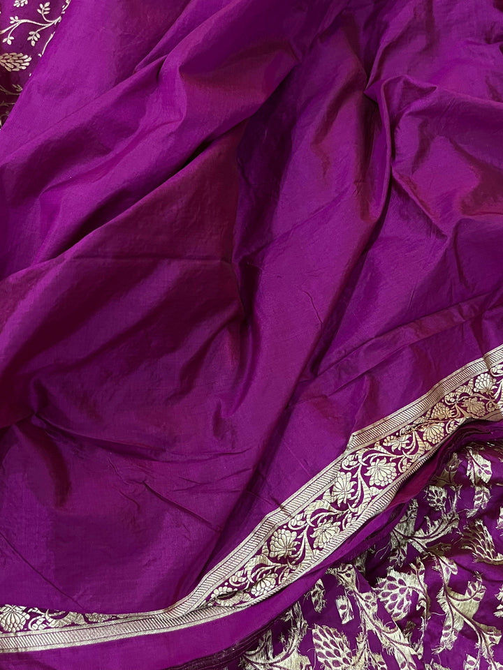 Magenta Pure Banarasi Handloom Katan Silk Saree - Aura Benaras
