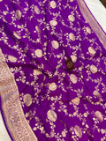 Purple Banarasi Handloom Pure Moonga Georgette Saree - Aura Benaras