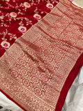 Red Banarasi Handloom Pure Moonga Georgette Saree - Aura Benaras