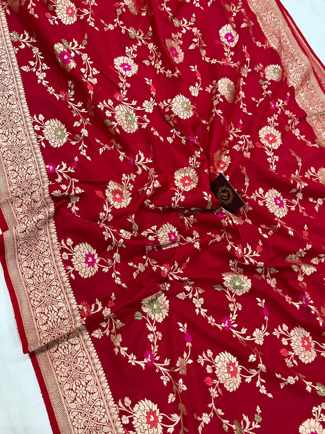 Red Banarasi Handloom Pure Moonga Georgette Saree - Aura Benaras
