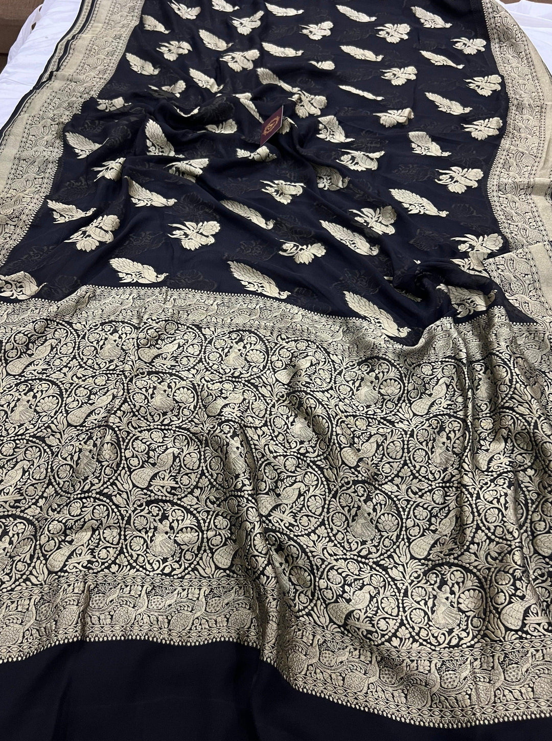 Black Banarasi Khaddi Georgette Saree - Aura Benaras