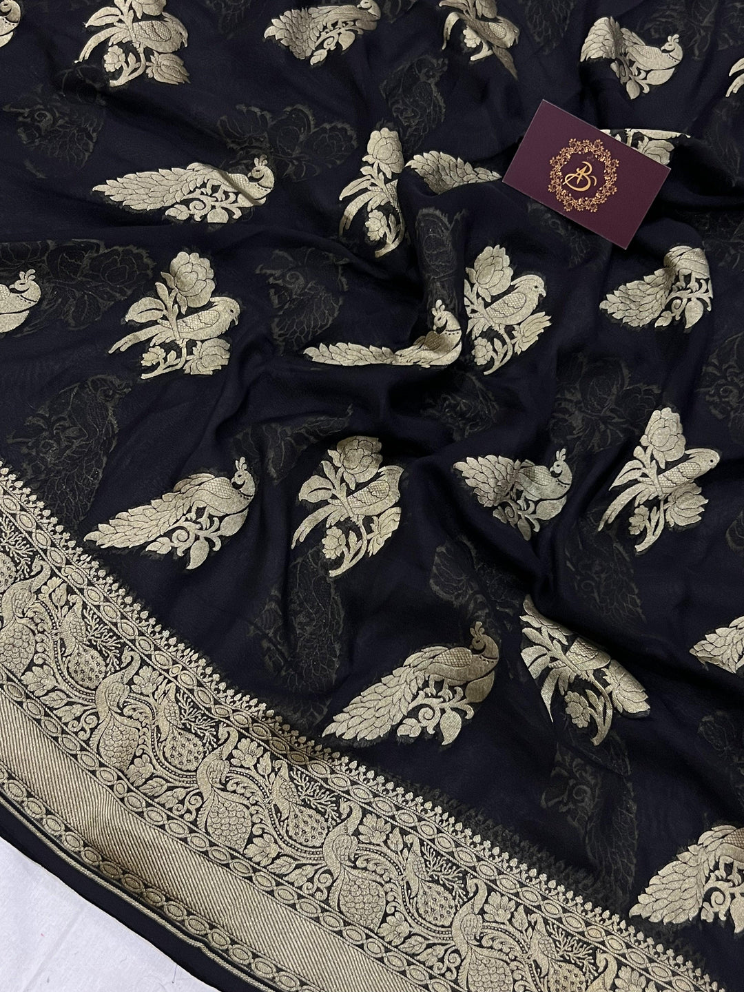 Black Banarasi Khaddi Georgette Saree - Aura Benaras