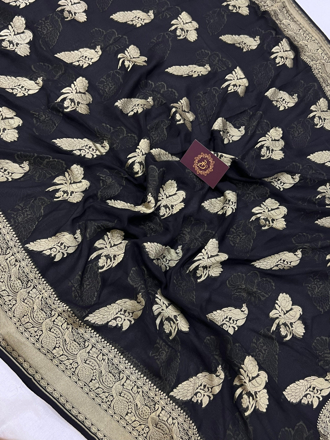 Black Banarasi Khaddi Georgette Saree - Aura Benaras