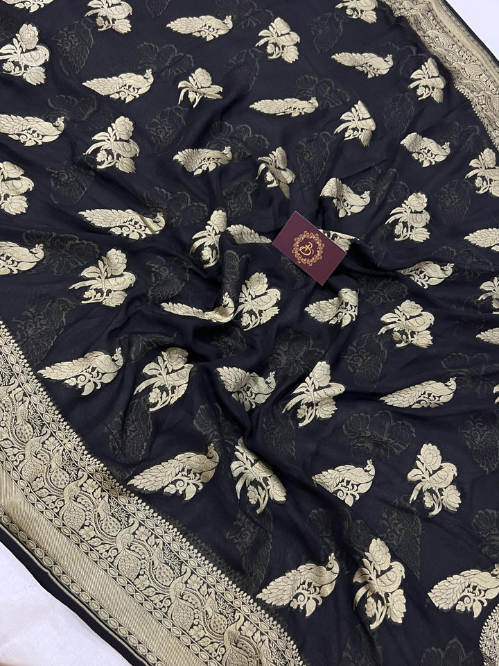 Black Banarasi Khaddi Georgette Saree - Aura Benaras