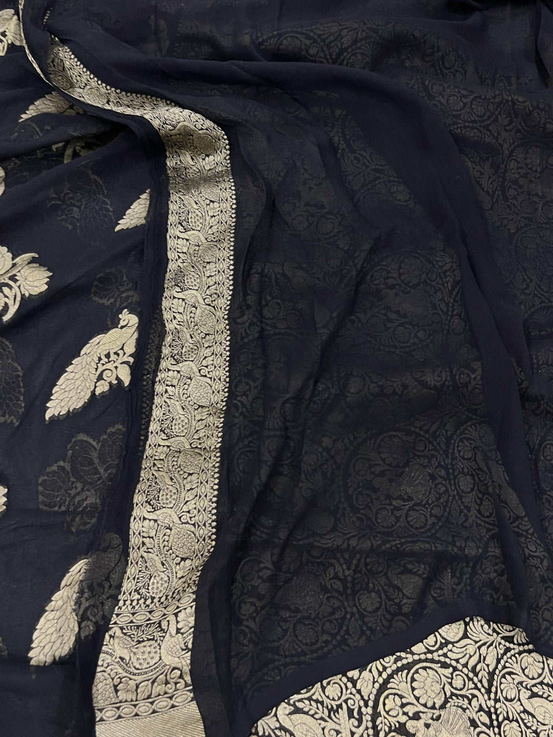 Black Banarasi Khaddi Georgette Saree - Aura Benaras