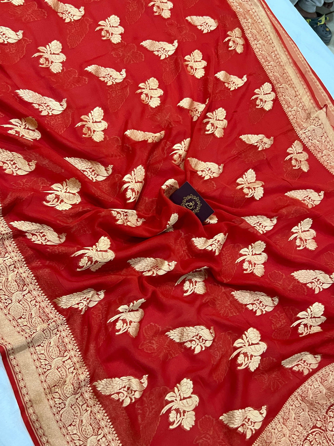 Orange Banarasi Khaddi Georgette Saree - Aura Benaras