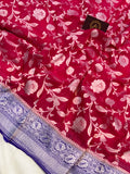 Cherry Red Banarasi Handloom Pure Khaddi Georgette Saree - Aura Benaras