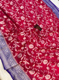 Cherry Red Banarasi Handloom Pure Khaddi Georgette Saree - Aura Benaras