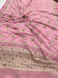 Baby Pink Rangkaat Pure Banarasi Khaddi Georgette Saree - Aura Benaras