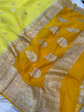 Lemon Yellow Pure Banarasi Khaddi Chiffon Saree - Aura Benaras