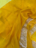 Lemon Yellow Pure Banarasi Khaddi Chiffon Saree - Aura Benaras