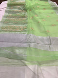 Pista Green Banarasi Handloom Art Kora Silk Saree - Aura Benaras