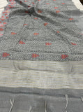 Grey Banarasi Handloom Art Tissue Silk Saree - Aura Benaras