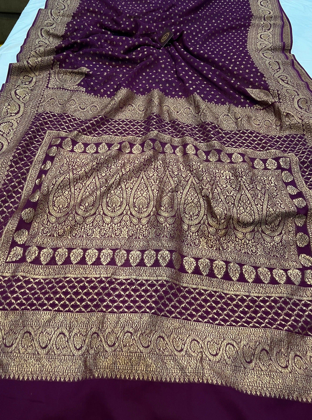 Wine Pure Banarasi Khaddi Georgette Saree - Aura Benaras