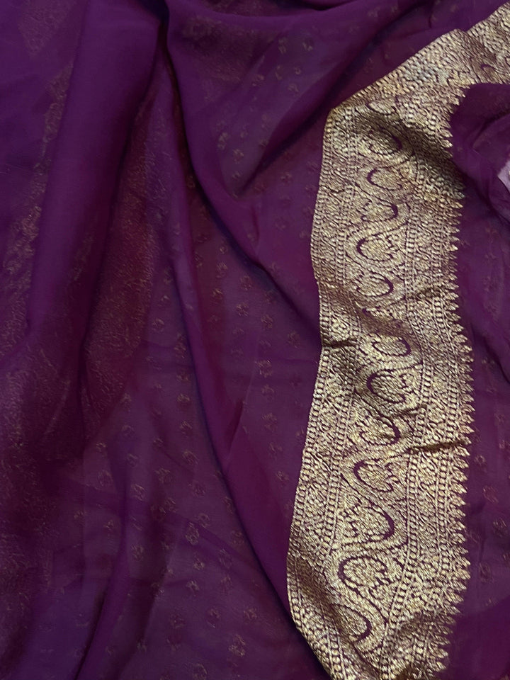 Wine Pure Banarasi Khaddi Georgette Saree - Aura Benaras