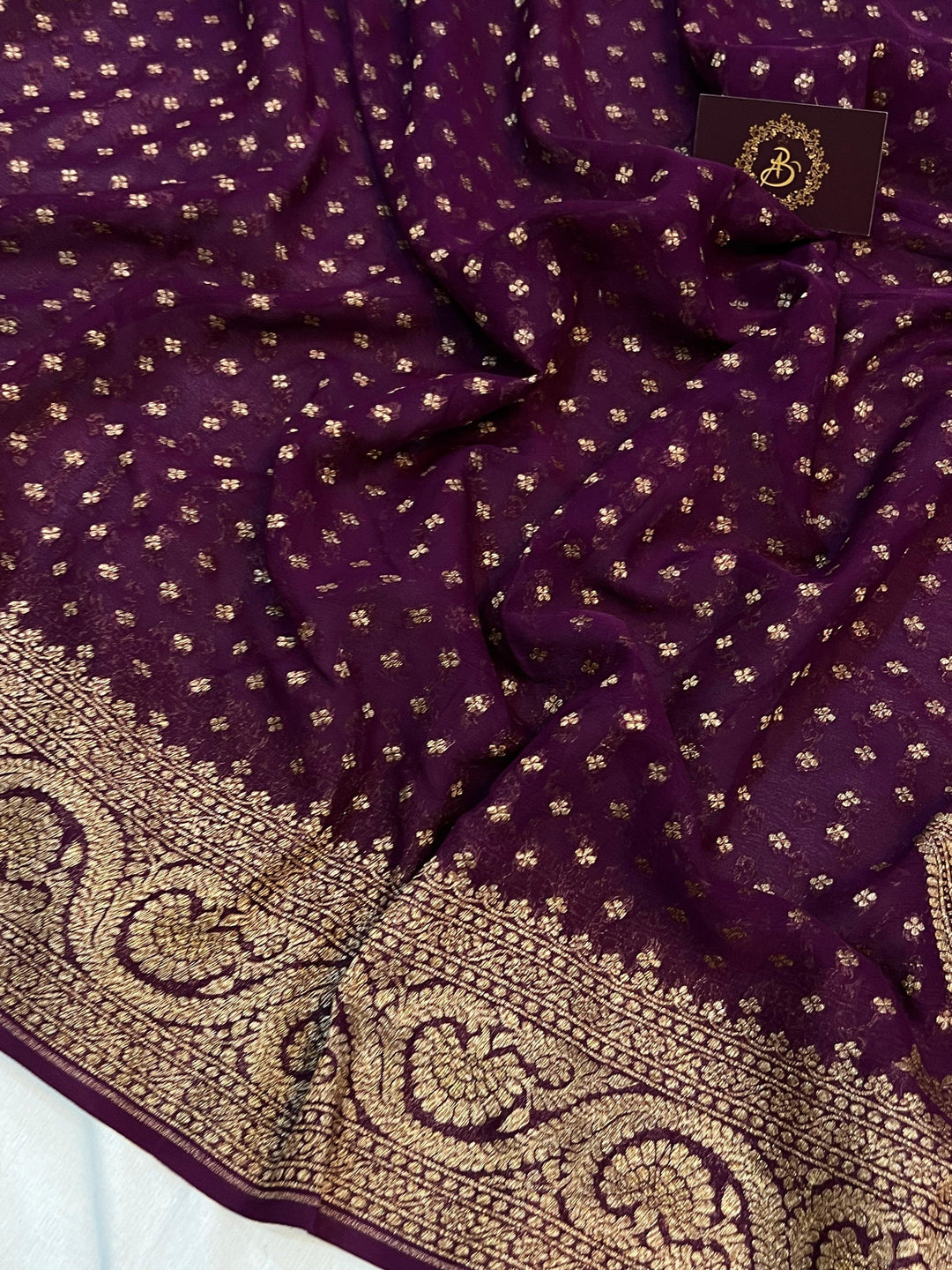 Wine Pure Banarasi Khaddi Georgette Saree - Aura Benaras