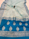 Light Blue Pure Banarasi Khaddi Chiffon Saree - Aura Benaras