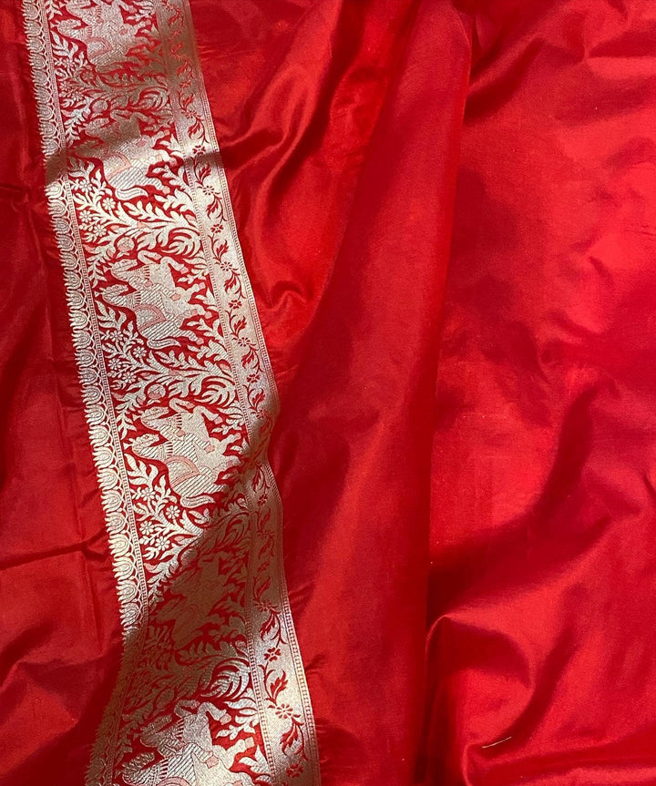 Red Banarasi Handloom Pure Katan Silk Saree - Aura Benaras