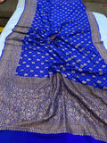 Royal Blue Khaddi Georgette Banarasi Handloom Saree - Aura Benaras