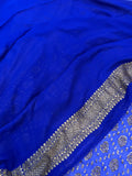 Royal Blue Khaddi Georgette Banarasi Handloom Saree - Aura Benaras