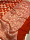 Orange Banarasi Handloom Pure Khaddi Georgette Saree - Aura Benaras