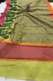 Yellowish Green Banarasi Handloom Art Cotton Printed Saree - Aura Benaras Budget saree