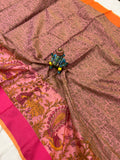 Peach Banarasi Handloom Art Cotton Printed Saree - Aura Benaras Budget saree