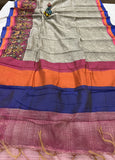 Grey Banarasi Handloom Art Cotton Printed Saree - Aura Benaras Budget saree